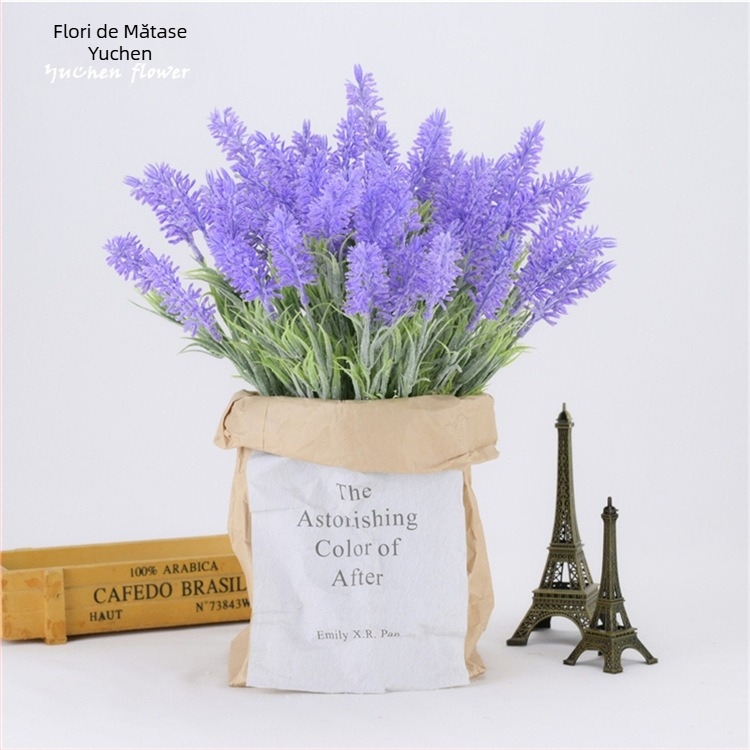 Buchet artificial cu 7 ramuri de lavandă, tulpini realiste, decor pastoral pentru evenimente și fotografie de nuntă