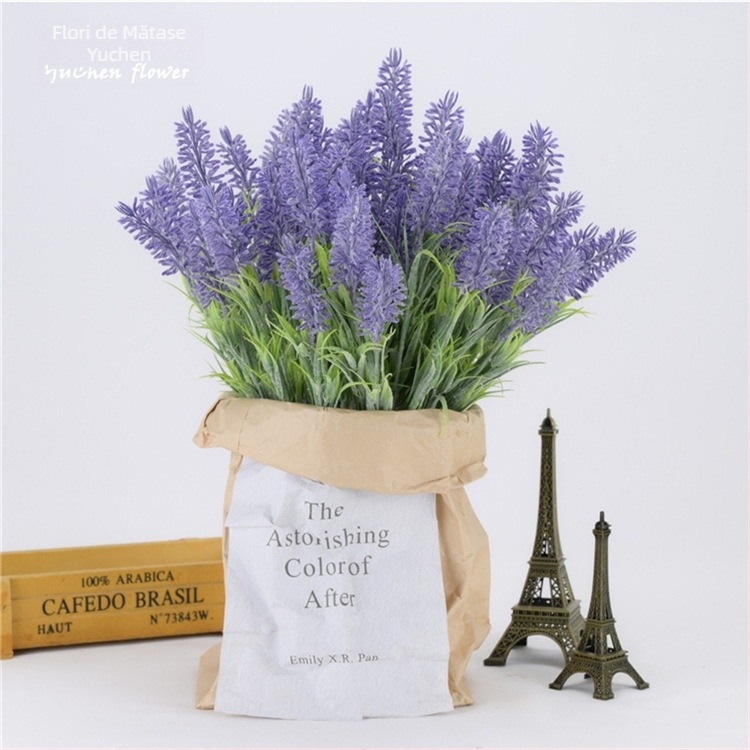 Buchet artificial cu 7 ramuri de lavandă, tulpini realiste, decor pastoral pentru evenimente și fotografie de nuntă