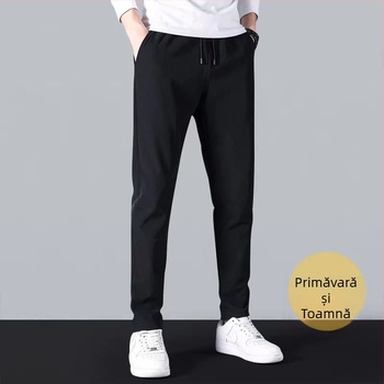 Pantaloni sport unisex din bumbac 100%, croială lejeră, terry, negri, lungi