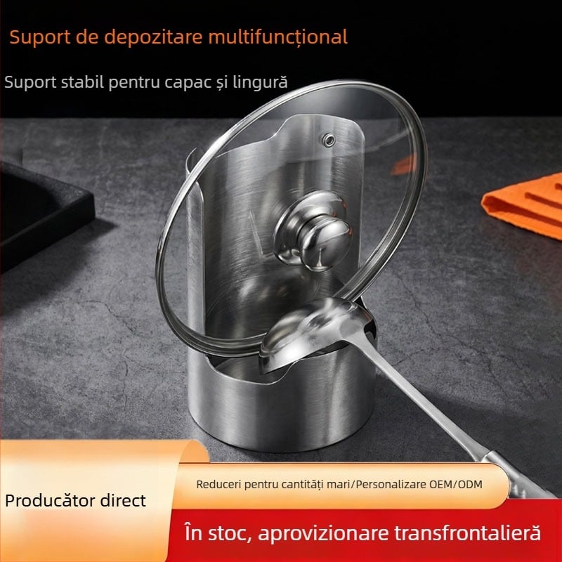 Suport din oțel inoxidabil pentru linguri și spatule cu tavă, organizator pentru blat