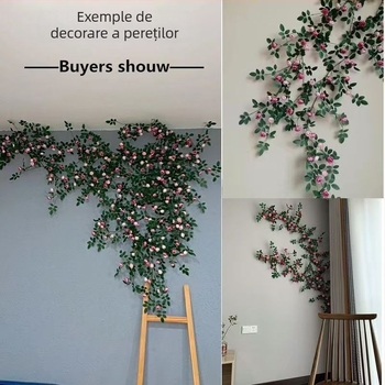 Viță artificială cu trandafiri roz pentru decor interior, viță din plastic pentru înfășurarea și mascarea conductelor de aer condiționat