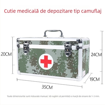 Cutie mare pentru prim ajutor din aliaj de aluminiu camuflat, 14 inch, cutie medicală de teren cu încuietoare, cu multiple compartimente (goală)