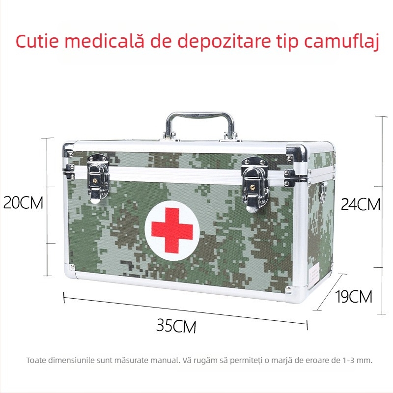 Cutie mare pentru prim ajutor din aliaj de aluminiu camuflat, 14 inch, cutie medicală de teren cu încuietoare, cu multiple compartimente (goală)