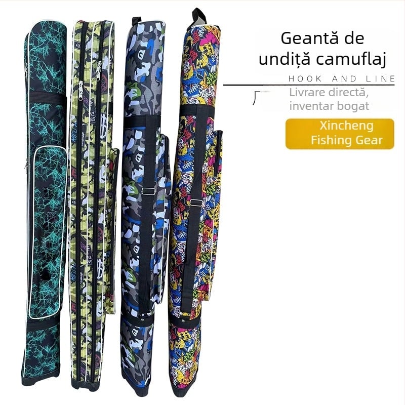 Geantă colorată pentru undițe de pescuit, 1,25 m, husă dură cu strat simplu și strat dublu