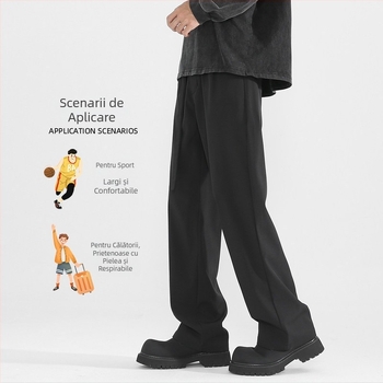 Pantaloni de costum în vrac pentru bărbați și femei, primăvară‑toamnă, largi, drepți, croială lejeră, drapaj, alungind silueta, casual, elastici