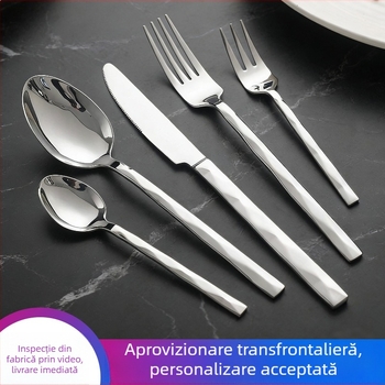 Set tacâmuri din oțel inoxidabil, cuțit de steak, furculiță și lingură, cu mâner în formă de diamant, pentru uz casnic și în hoteluri