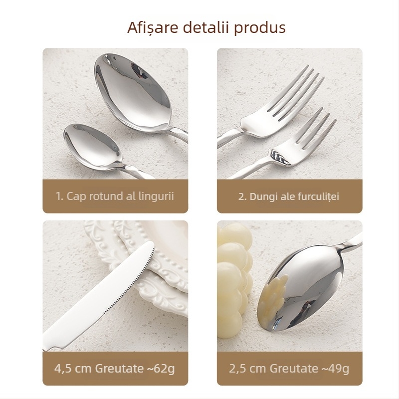 Set tacâmuri din oțel inoxidabil, cuțit de steak, furculiță și lingură, cu mâner în formă de diamant, pentru uz casnic și în hoteluri