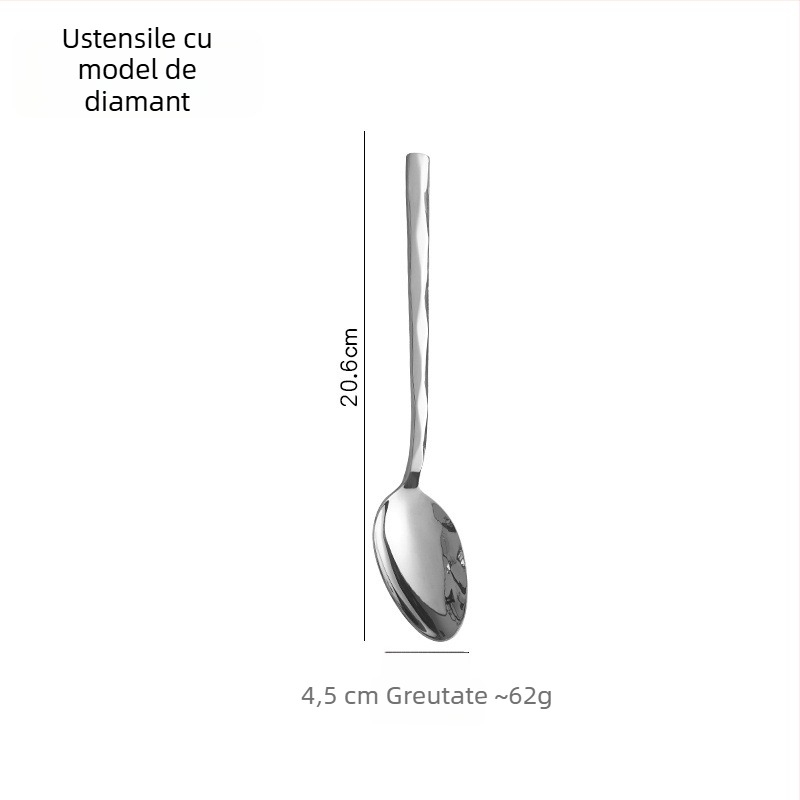 Set tacâmuri din oțel inoxidabil, cuțit de steak, furculiță și lingură, cu mâner în formă de diamant, pentru uz casnic și în hoteluri