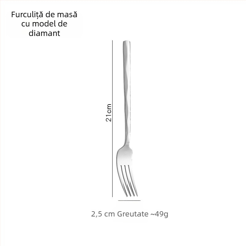 Set tacâmuri din oțel inoxidabil, cuțit de steak, furculiță și lingură, cu mâner în formă de diamant, pentru uz casnic și în hoteluri