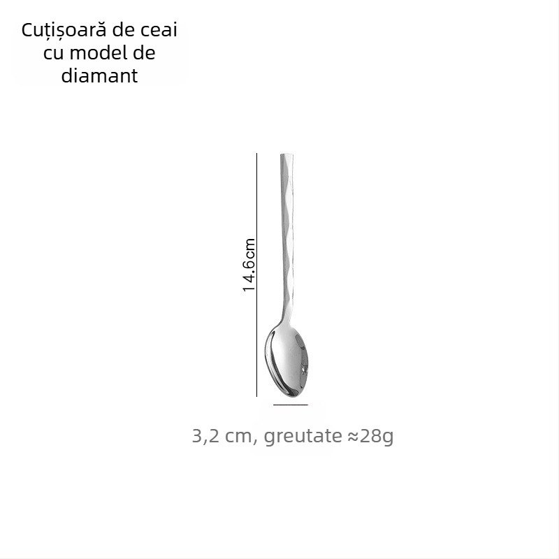 Set tacâmuri din oțel inoxidabil, cuțit de steak, furculiță și lingură, cu mâner în formă de diamant, pentru uz casnic și în hoteluri