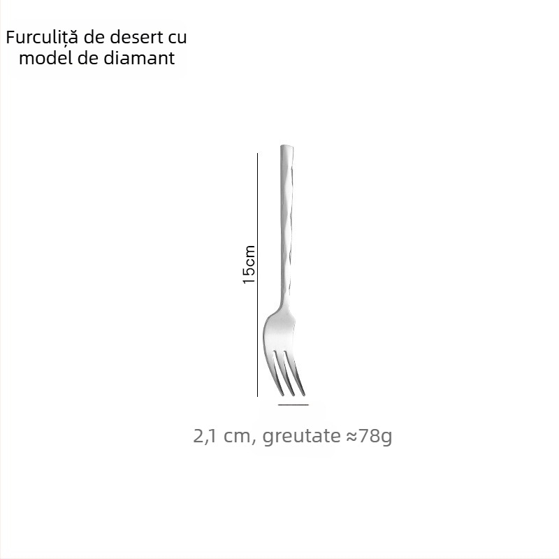 Set tacâmuri din oțel inoxidabil, cuțit de steak, furculiță și lingură, cu mâner în formă de diamant, pentru uz casnic și în hoteluri