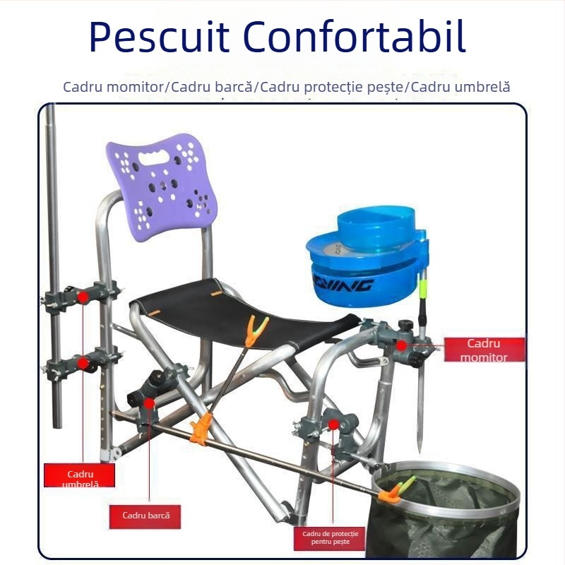 Set multifuncțional pentru pescuit cu umbrelă, scaun, conector universal, suport pentru undițe și tavă pentru momeli