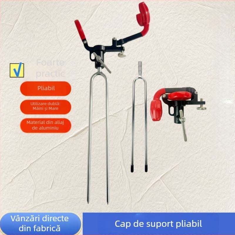 Suport pentru undițe din aliaj de aluminiu, dual pentru pescuit manual și în larg, bază înfigată în sol cu cap rotativ, pliabil