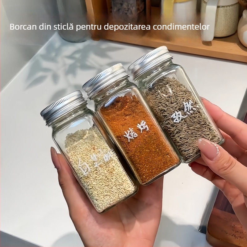 Sticlă de condimente din sticlă, de calitate alimentară, sigilată, rezistentă la umiditate, pentru bucătărie, grătare și camping.
