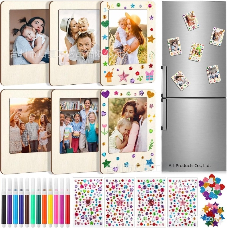 Ramă foto din lemn, magnetică, DIY, neterminată, mini ramă pentru frigider