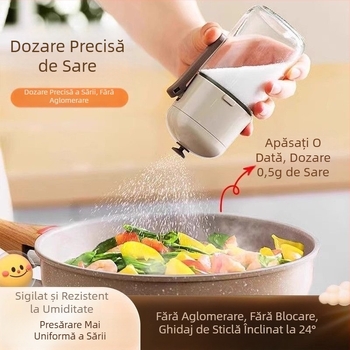 Recipient hexagonal din sticlă pentru condimente, cu dozator precis de sare și protecție împotriva umezelii