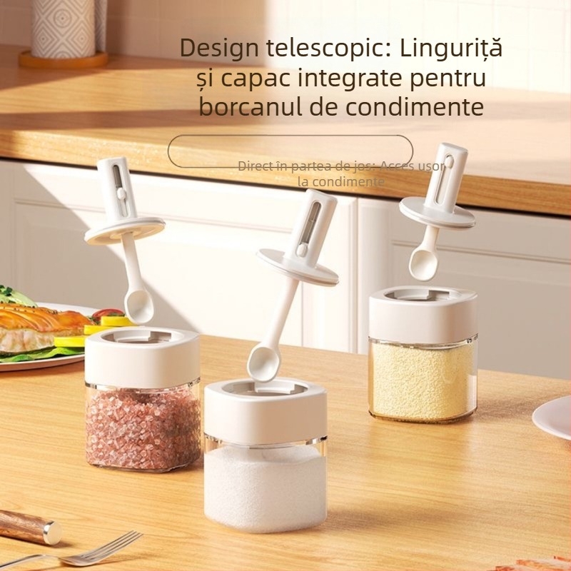 Set de sticle de condimente din sticlă pentru bucătărie, recipiente sigilate, borcan pentru sare, anti-miros, stil în trend național