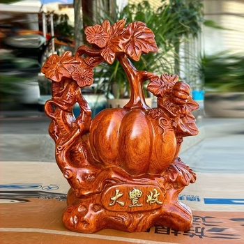 Ornament din lemn de abanos: dovleac de toamnă sculptat, decor pentru living