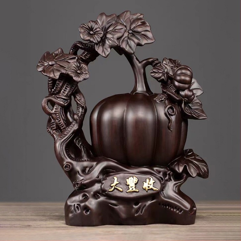 Ornament din lemn de abanos: dovleac de toamnă sculptat, decor pentru living