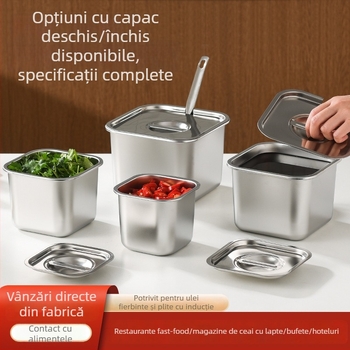 Recipient de condimente din oțel inoxidabil 304, cu capac, pătrat pentru bucătărie