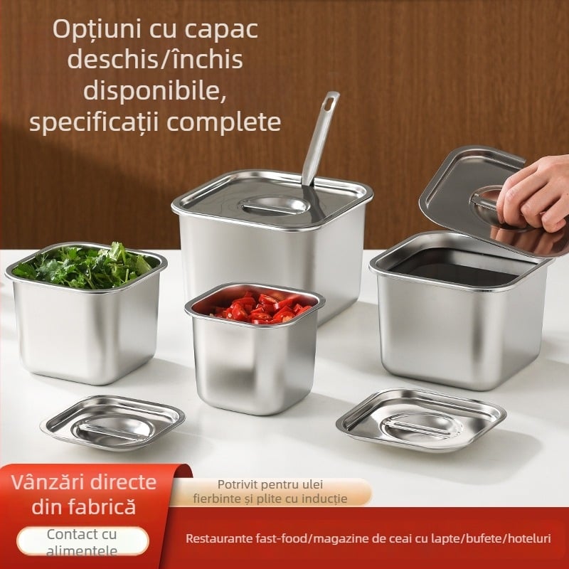 Recipient de condimente din oțel inoxidabil 304, cu capac, pătrat pentru bucătărie