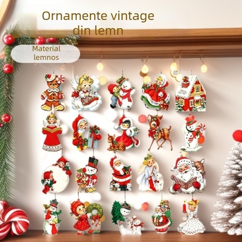 Ornamente din lemn pentru Crăciun, de atârnat – stil vintage, lemn natural, decor pentru brad în grădină