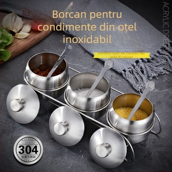 SUS304 oțel inoxidabil, finisaj șlefuit – set de borcane pentru condimente cu 3 arome și set cadou de 4 arome; borcănaș ardei iute, sticluță cu chimen
