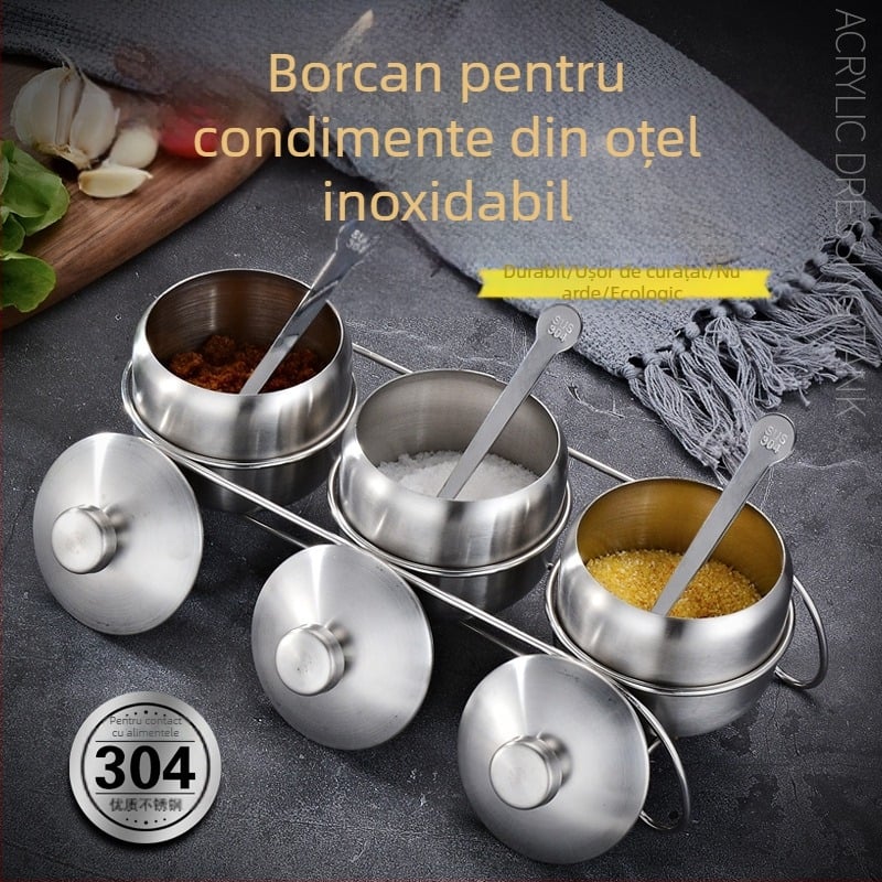SUS304 oțel inoxidabil, finisaj șlefuit – set de borcane pentru condimente cu 3 arome și set cadou de 4 arome; borcănaș ardei iute, sticluță cu chimen