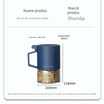Recipient de condimente din sticlă, etanșare la umezeală, design minimalist, 300 ml, OEM disponibil