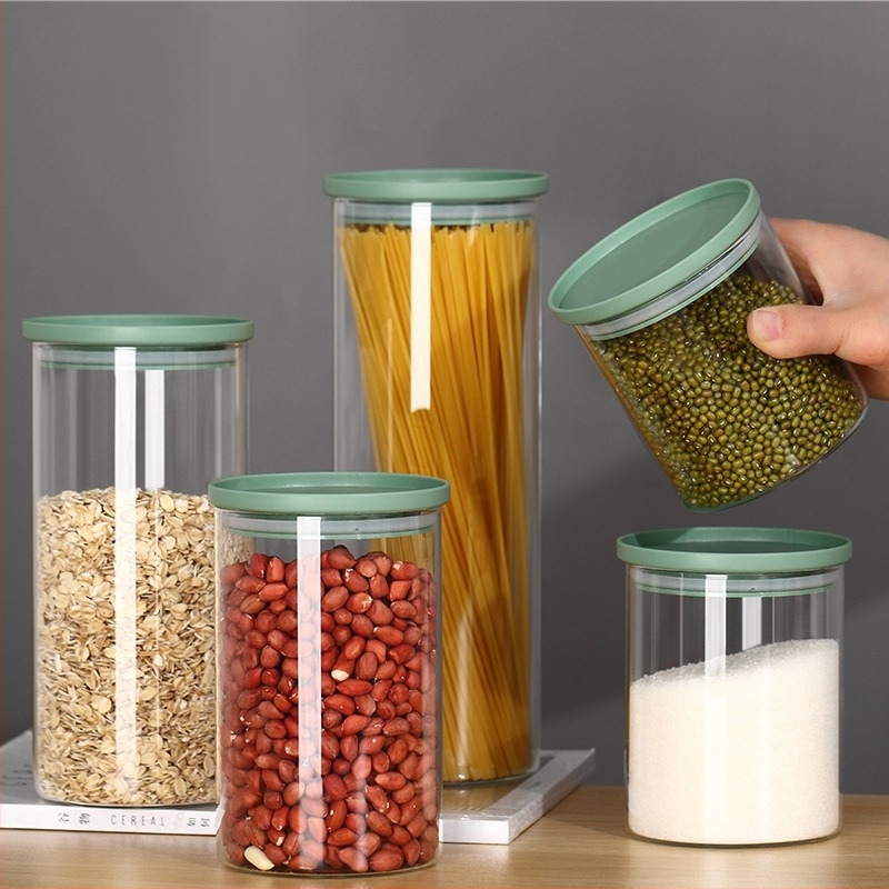 Set personalizat din 5 borcane din sticlă cu cutie Pearl Cotton pentru depozitare în bucătărie a condimentelor, cerealelor, ceaiului și fructelor uscate