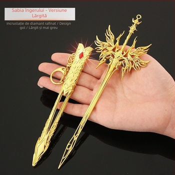 Sabie a Îngerului – replică cu lamă perforată și design mărit, teacă metalică, piesă decorativă de expoziție 22 cm