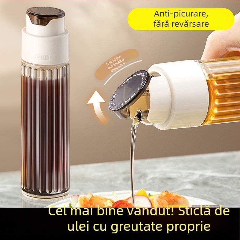 Recipient din sticlă cu gravitație pentru ulei, fără picuri, deschidere/închidere automată, pentru sos de soia, oțet, vin de gătit și condimente