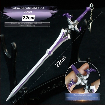 Model de armă pentru joc, sabie de 22 cm, aliaj de zinc mov – ornament