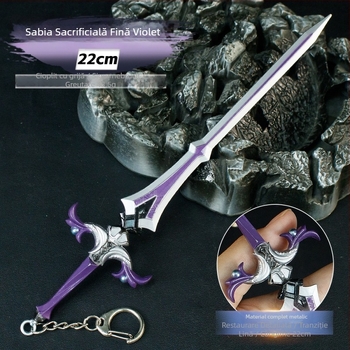 Model de armă pentru joc, sabie de 22 cm, aliaj de zinc mov – ornament