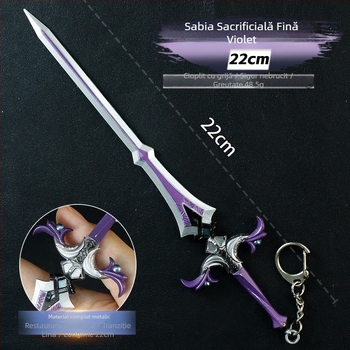Model de armă pentru joc, sabie de 22 cm, aliaj de zinc mov – ornament