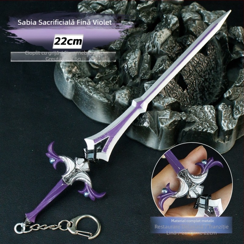 Model de armă pentru joc, sabie de 22 cm, aliaj de zinc mov – ornament
