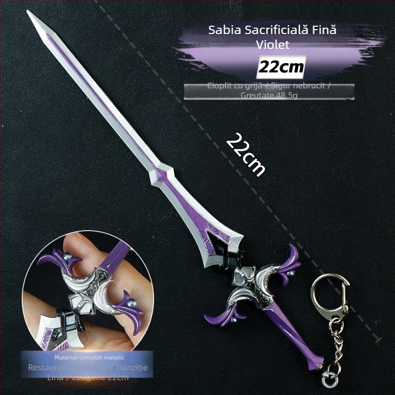 Model de armă pentru joc, sabie de 22 cm, aliaj de zinc mov – ornament