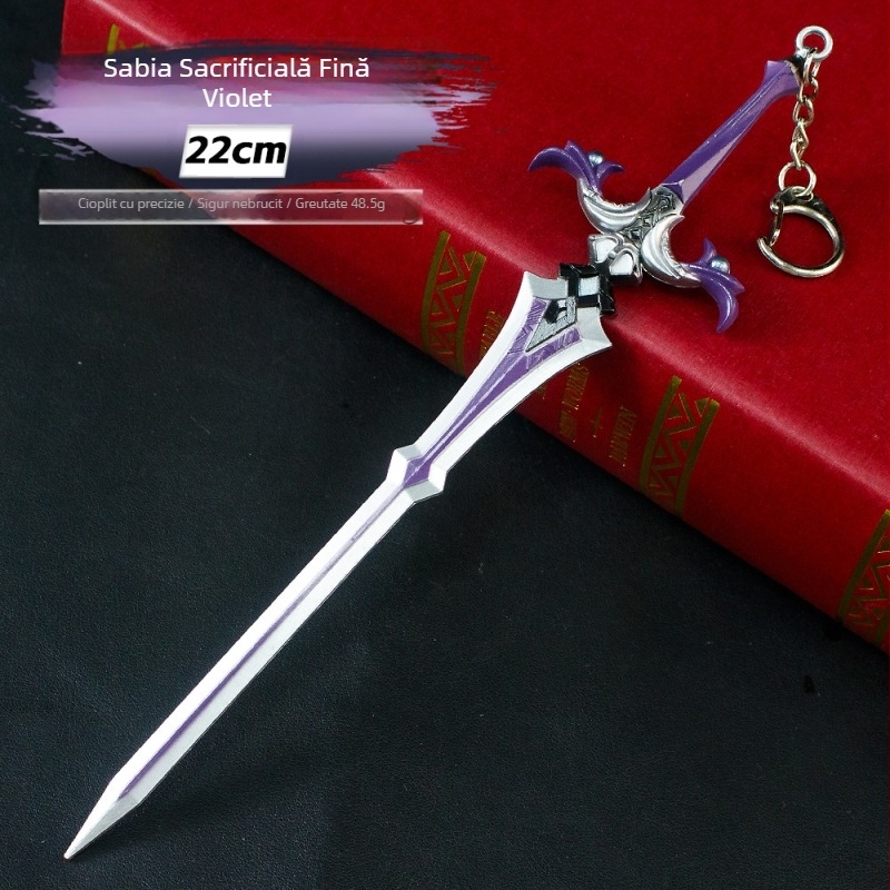 Model de armă pentru joc, sabie de 22 cm, aliaj de zinc mov – ornament