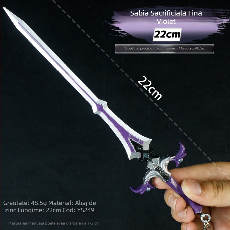 Model de armă pentru joc, sabie de 22 cm, aliaj de zinc mov – ornament