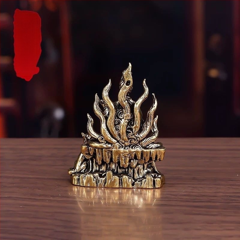 Zeița Qingqiu din alamă: Împărăteasa Spirit Fox cu nouă cozi, statuetă pentru birou, decor pentru casă