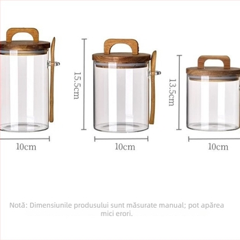 Recipient din sticlă cu mâner și lingură, borcan pentru ceai, sticlă borosilicat de înaltă rezistență pentru cereale