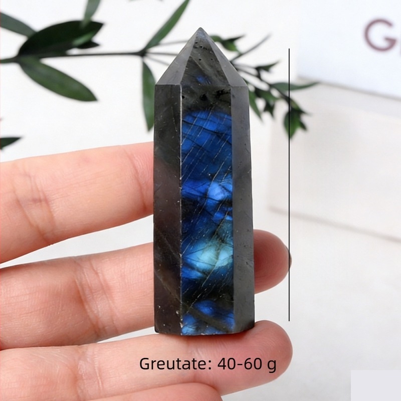 Coloană naturală de labradorit cu piatră lunii, coloană hexagonală cu vârf unic, piatră brută lustruită, decor pentru living, cristal alb