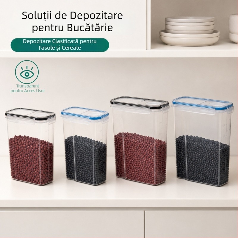 Recipient etanș din PP pentru cereale, 2,5–4 L, recipient transparent de bucătărie pentru depozitare a alimentelor