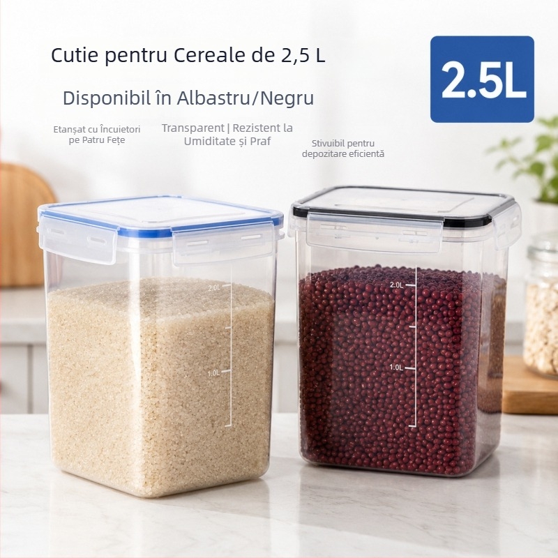 Recipient etanș din PP pentru cereale, 2,5–4 L, recipient transparent de bucătărie pentru depozitare a alimentelor