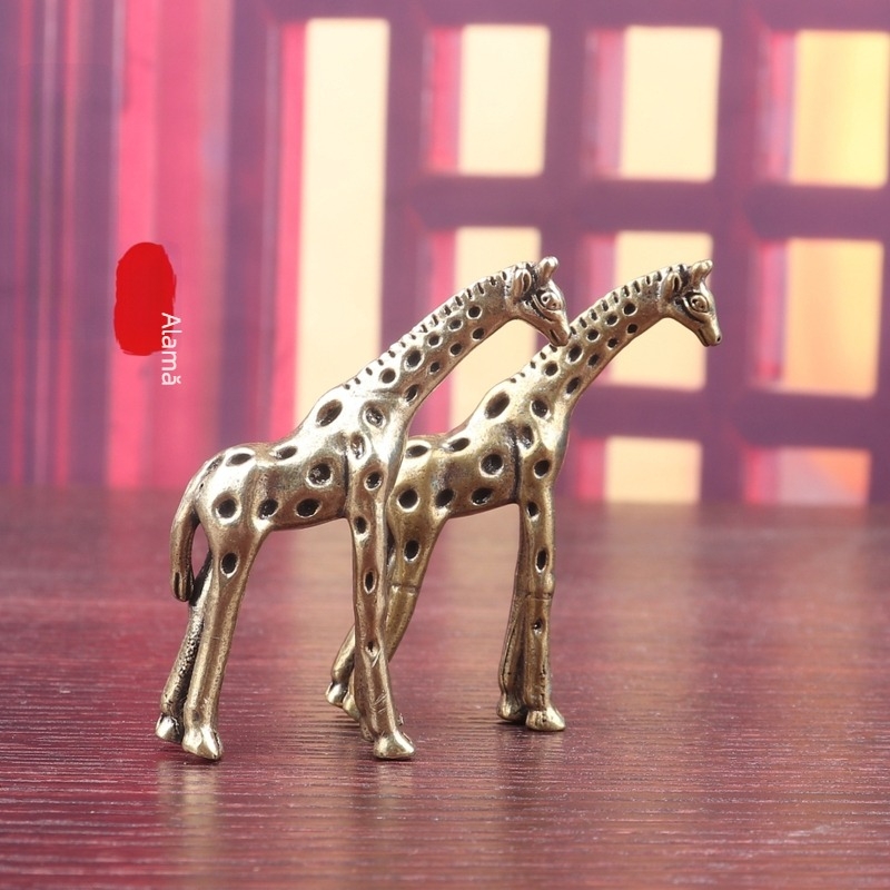 Girafă din cupru, finisaj bronz antic – figură pentru ceai, decor animal
