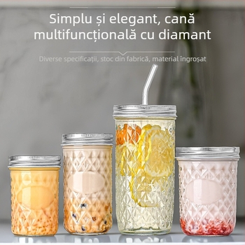 Sticlă Mason din sticlă cu model diamantat, recipient pentru cuib de pasăre, borcan sigilat pentru gem, sticluță sos icre, borcan pentru tocană