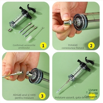 Injecție de bucătărie pentru curcan cu ac din plastic – injecție de marinadă pentru pulpa de miel friptă, miel întreg și cotlet de miel