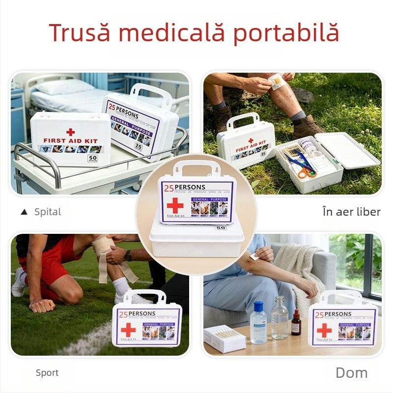 Trusă portabilă de prim ajutor din ABS – cutie mini pentru depozitarea medicamentelor, pentru exterior și situații de urgență în mașină