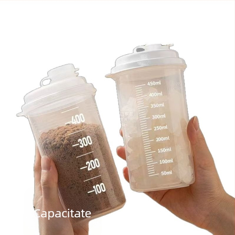 Recipient de depozitare pentru zahăr alb, de calitate alimentară, sigilat, rezistent la umiditate, recipient cilindric pentru făină și amidon, cu scală de măsurare, 301–500 ml, compatibil cu microunde