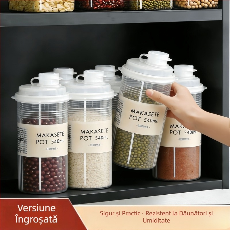 Recipient de depozitare pentru zahăr alb, de calitate alimentară, sigilat, rezistent la umiditate, recipient cilindric pentru făină și amidon, cu scală de măsurare, 301–500 ml, compatibil cu microunde